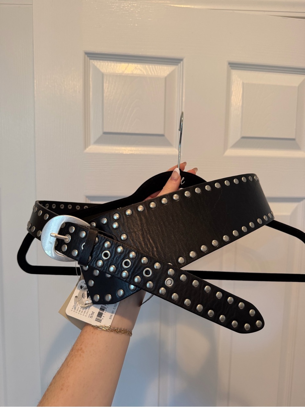 Free People Black Studded Western Belt with Silver Buckle